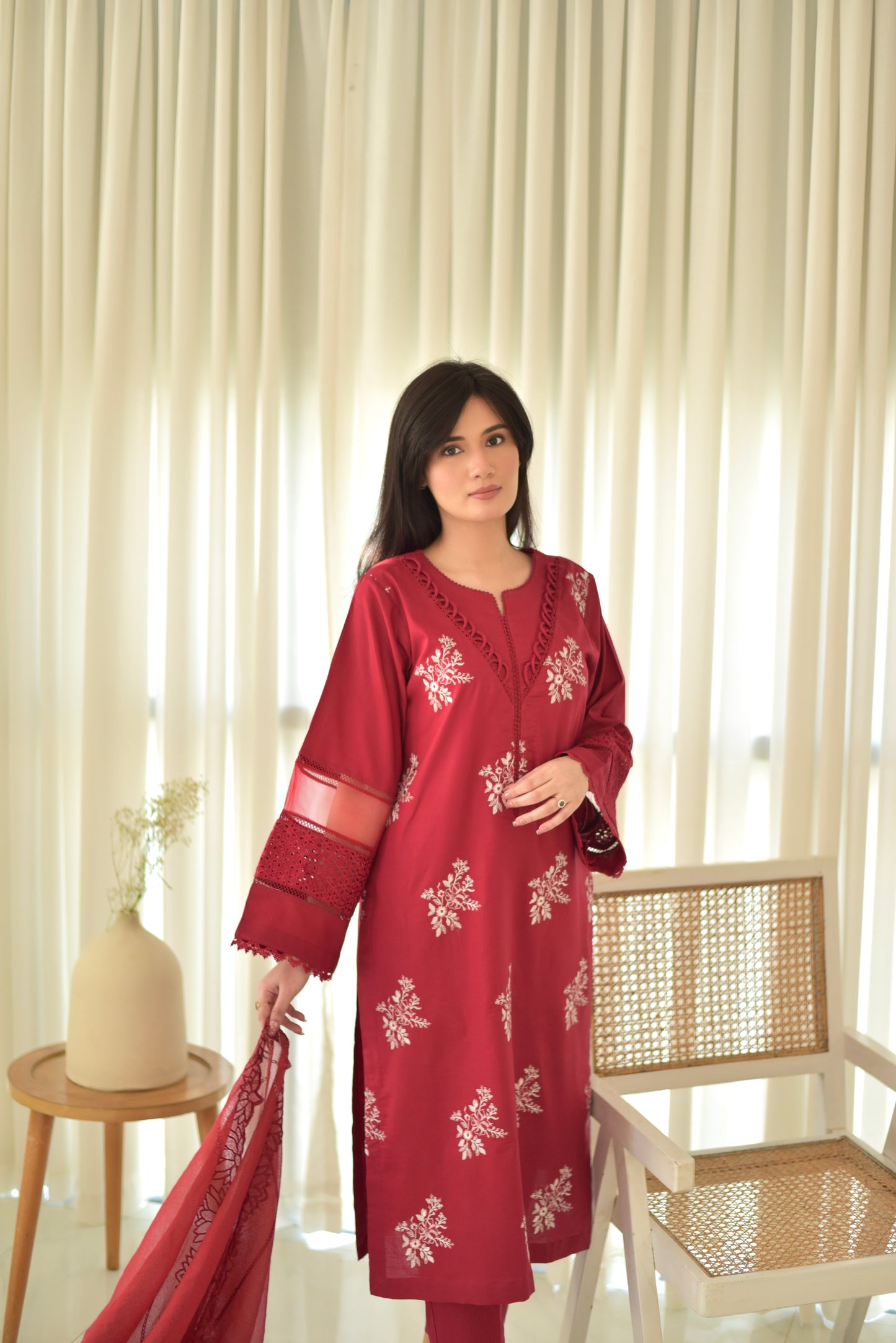 Maroon Mehr Set (3 pc)